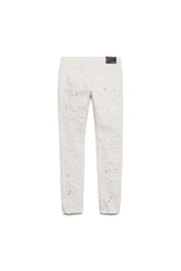P001 Optic White Paint Blowout Low Rise Skinny Jean with unique paint details