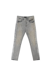 Vintage Haze slim straight denim in unique purple wash with silver foil side strip.