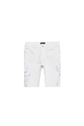 Zola Prisma Short in washed white denim with relaxed fit and embroidery details.