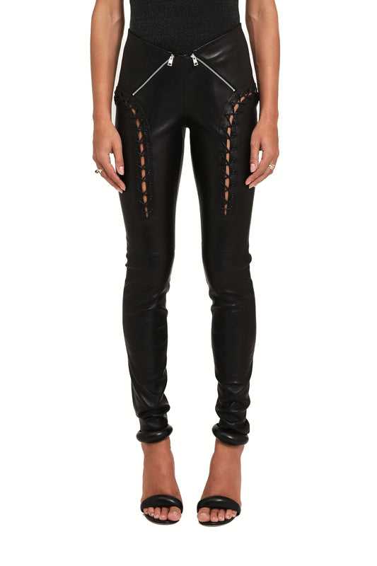 Leather V Zip Pant