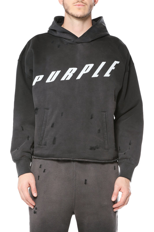 Oversized white sweatshirt with acid wash distress and white crystals fine rocks detail.