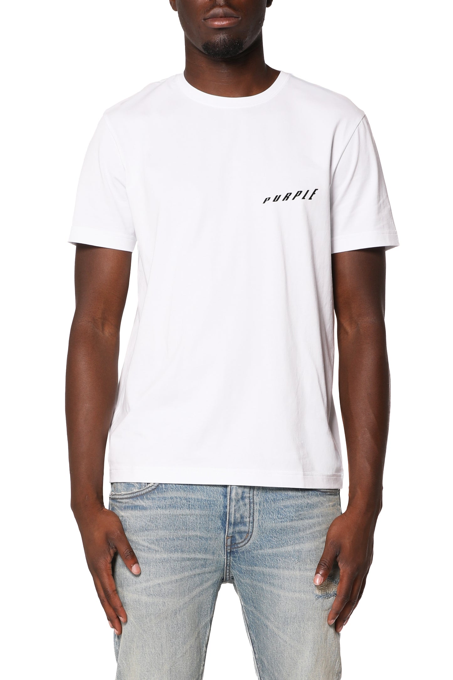 P109-CJWF326 slim fit clean jersey t-shirt with flock transfer in white cotton