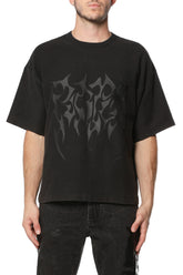 M1057-HWBS326 oversized heavyweight textured jersey in mid acid wash with screen print design
