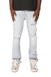 Slim fit flared leg jeans with jacquard monogram pattern, reinforced belt loops, front destroy.