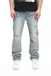 Light Vintage Slash Paint Denim with Knee Slit and Paint Splatters, available in sizes 28-40.