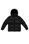 P611 Nylon Snap Off Hood Puffer Jacket in Jet Black with branded zips and storm flap.
