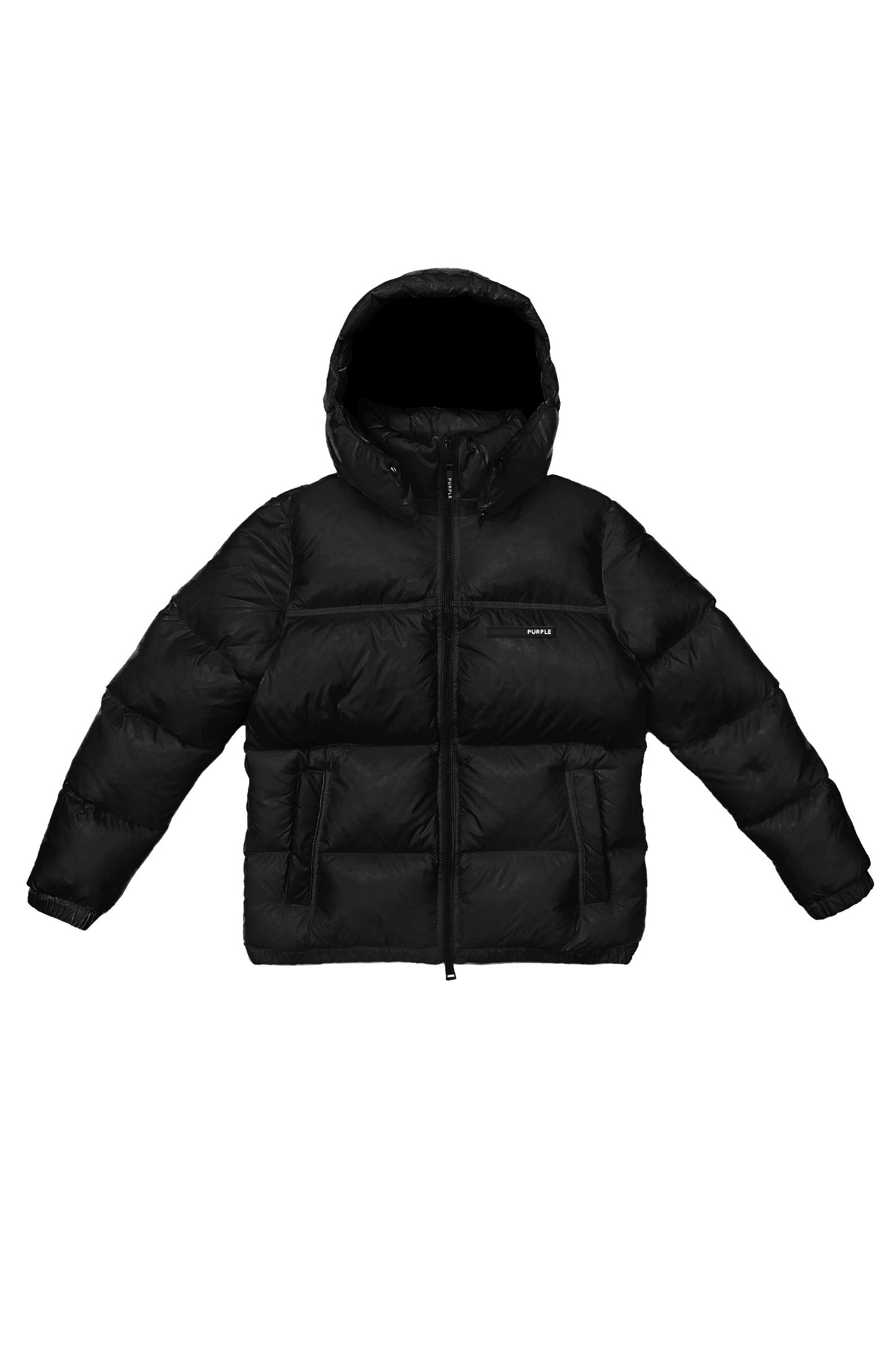 P611 Nylon Snap Off Hood Puffer Jacket in Jet Black with branded zips and storm flap.