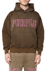 Oversized midweight fleece sweatshirt with kangaroo pocket and heavy bleach wash distress details.