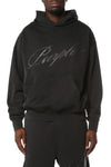 Oversized fit midweight fleece sweatshirt in mid acid wash with kangaroo pocket and hotfix crystal details