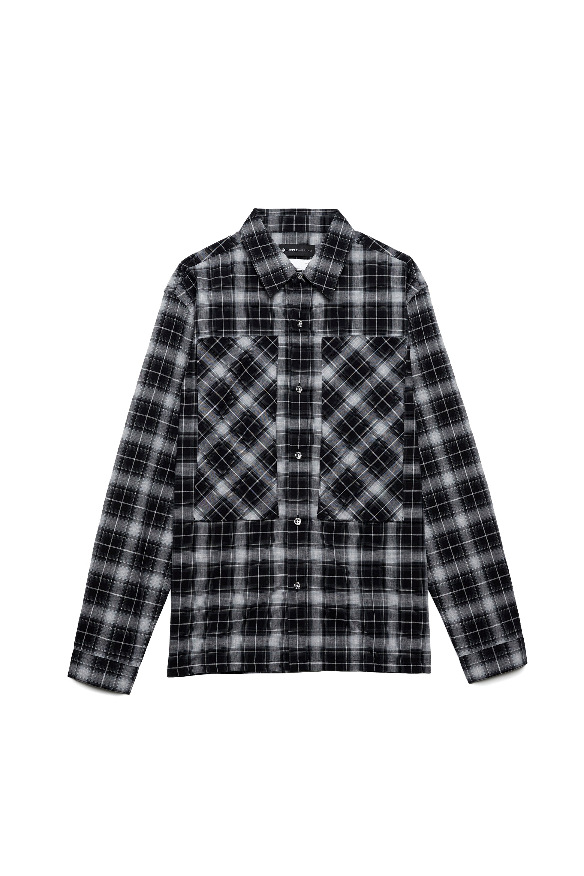 PURPLE BRAND - Men's Long Sleeve Shirt - Style No. P304 - Bias Chest Pocket Shirt Black - Front