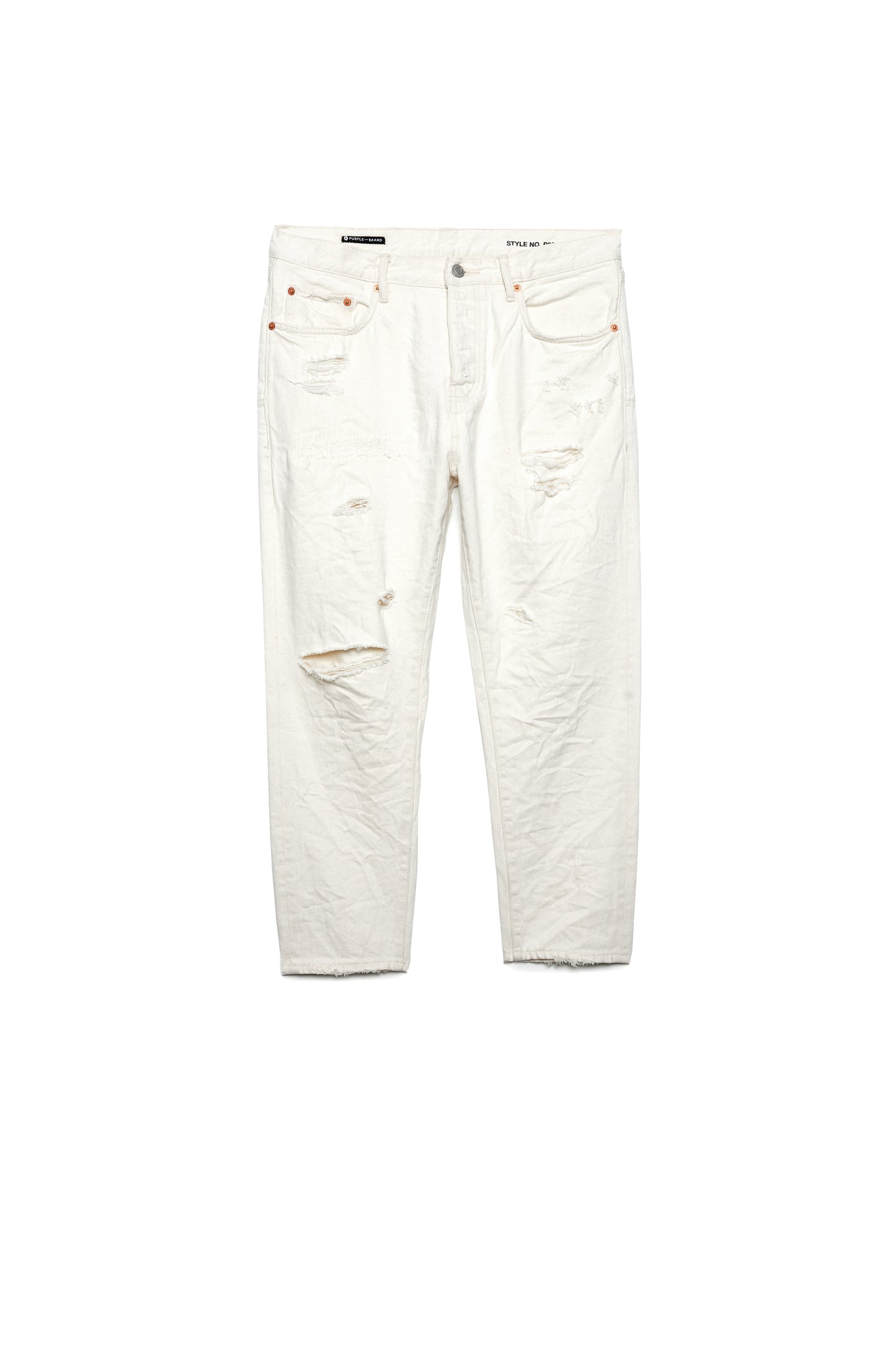 PURPLE BRAND - Men's Denim Jean - Long Rise Relaxed - Style No. P003 - White Vintage Distress Crop - Front