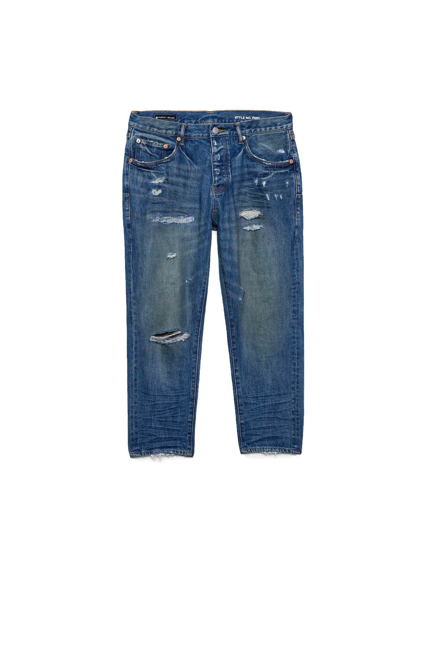 PURPLE BRAND - Men's Denim Jean - Long Rise Relaxed - Style No. P003 - Indigo Vintage Distress Crop - Front
