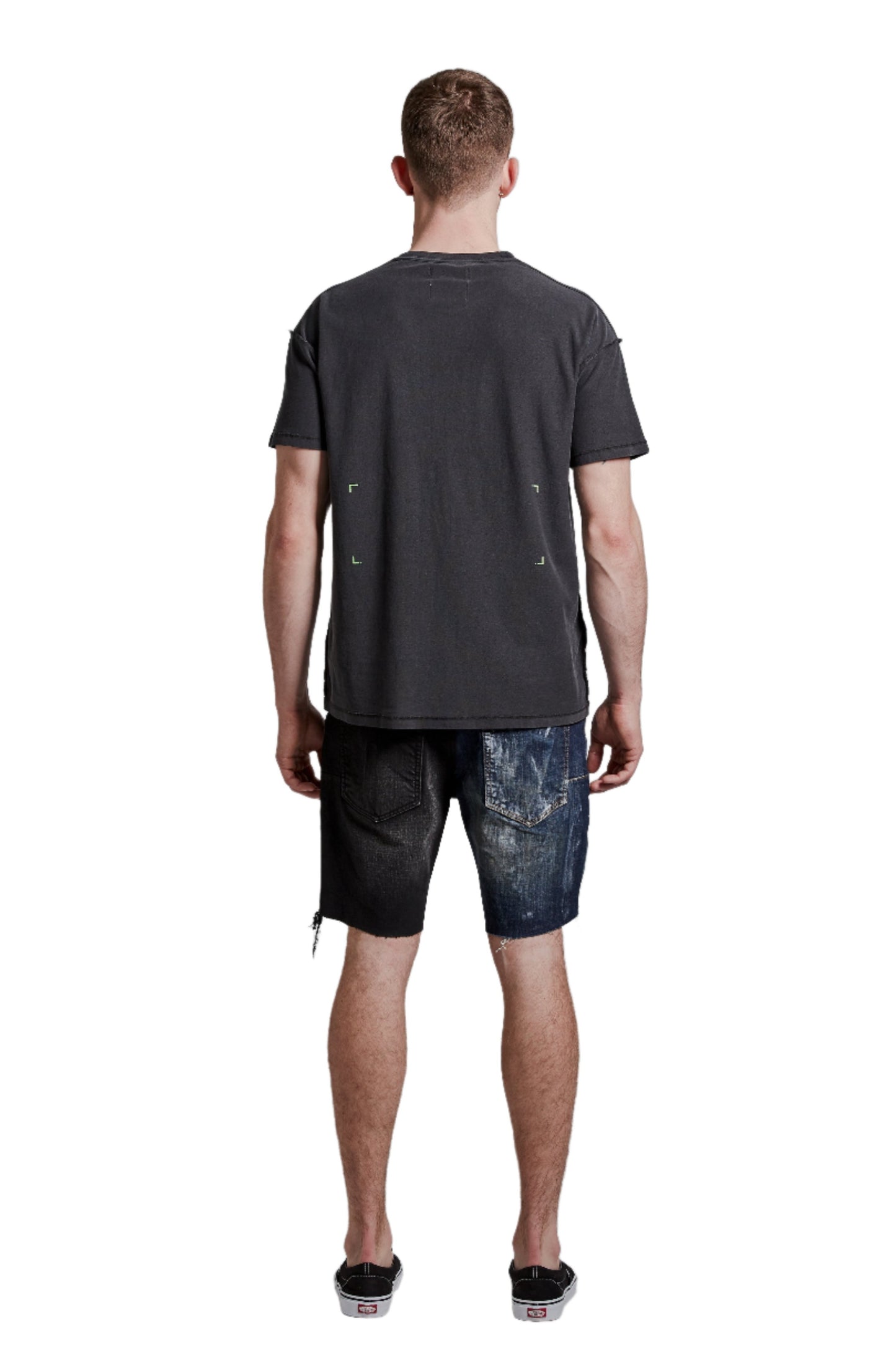 PURPLE BRAND - Men's Denim Jean Short - Mid Rise Short - Style No. P020 - Half and Half Short - Model Back Pose