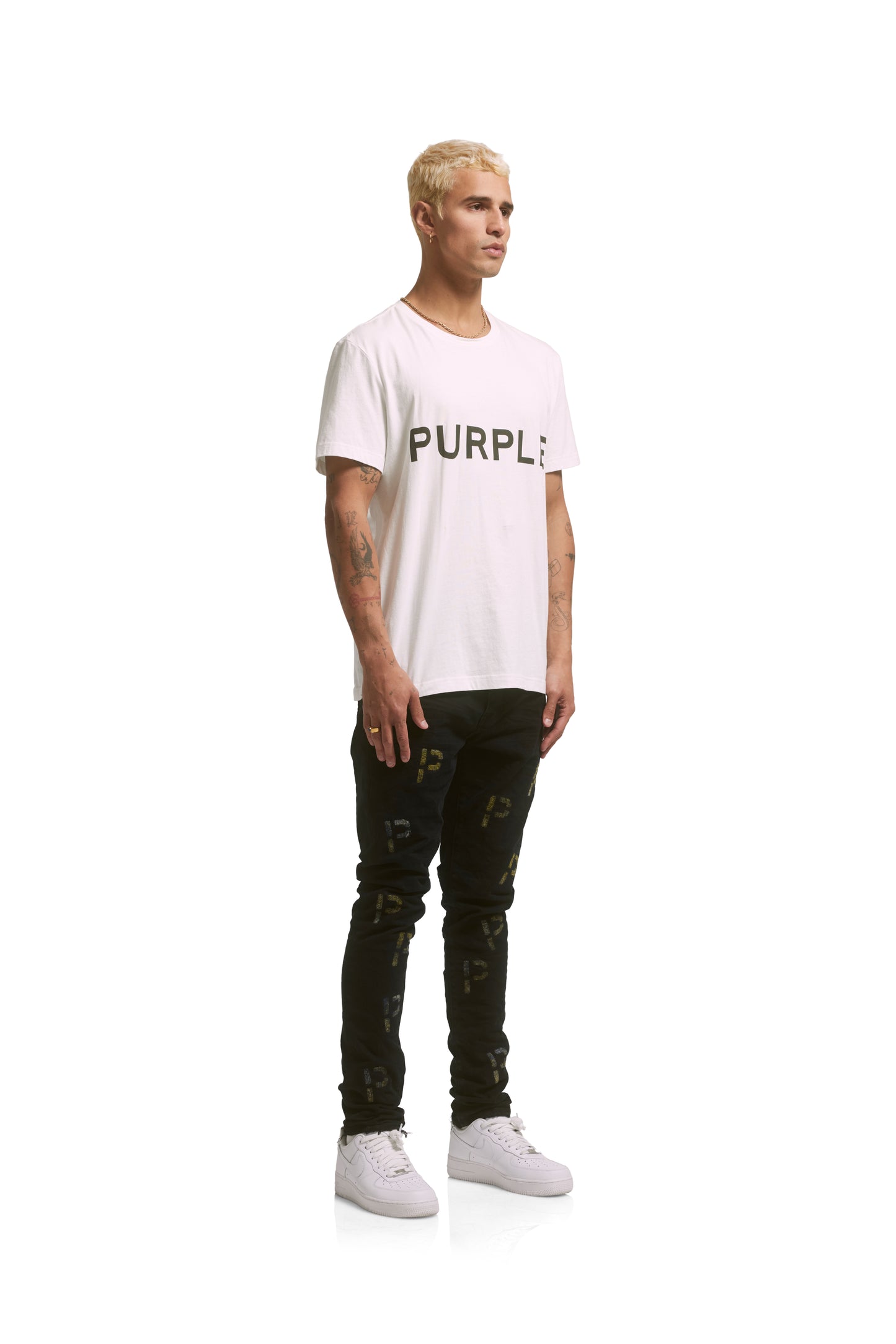 P001 LOW RISE SKINNY JEAN - Black Indigo Embroidery Punch P Plaid