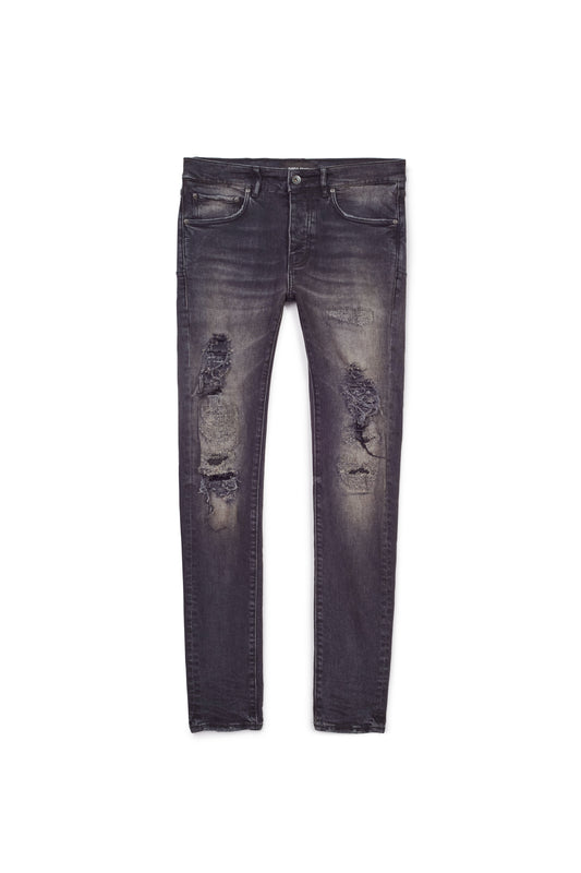 PURPLE BRAND - Men's Low Rise Skinny Jean - Style No. P001 - Black Four Pocket Destroy - Front