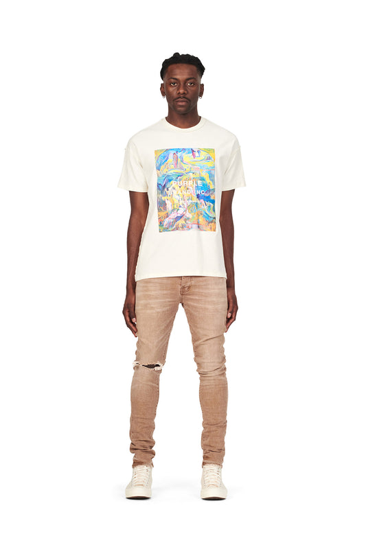 PURPLE BRAND - Men's Relaxed Fit T-Shirt - Style No. P101 - Heaven And Hell Ecru - Model Front Pose