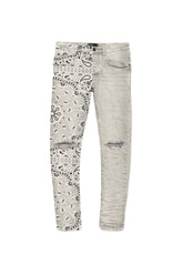 P001 Low Rise Skinny Pant Corduroy Bandana Print Ecru with reinforced belt loops and detailed back pockets