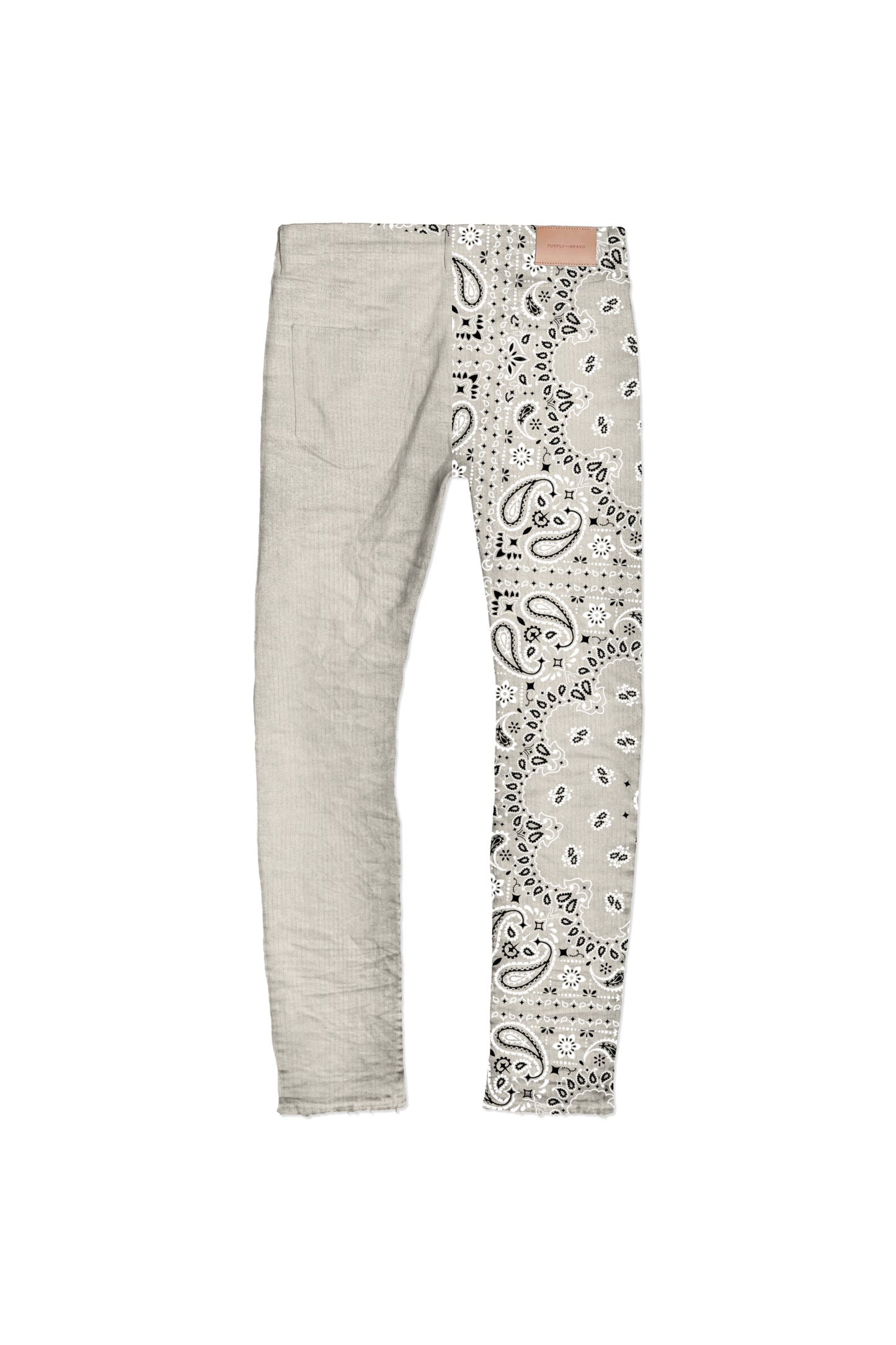 P001 Low Rise Skinny Pant Corduroy Bandana Print Ecru with lined pockets and button fly