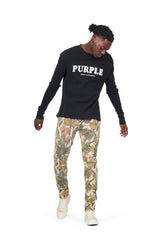 PURPLE BRAND - Men's Denim Jean - Low Rise Skinny - Style No. P001 - Washed Camo Tan Snake - Model Styled Pose