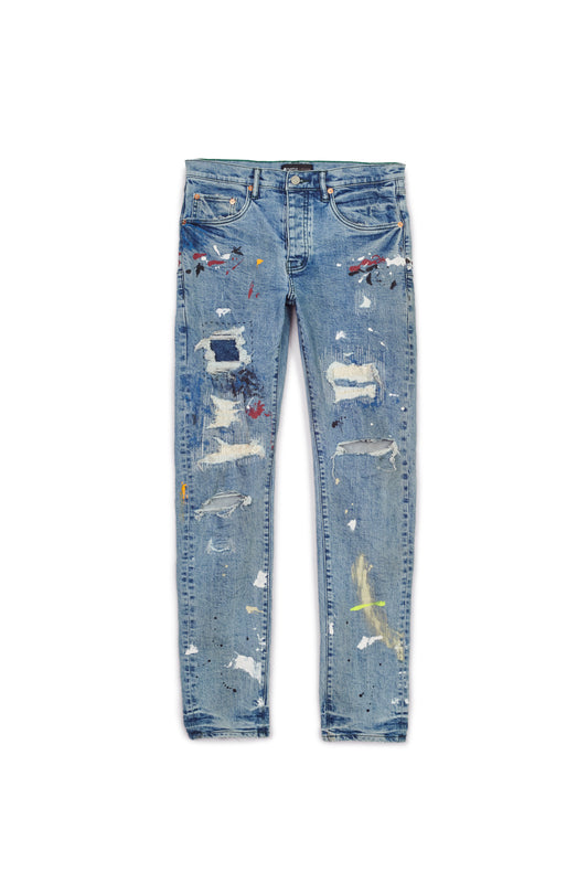 PURPLE BRAND - Men's Low Rise Skinny Jean - Style No. P001 - Faded Indigo Paint Repair - Front