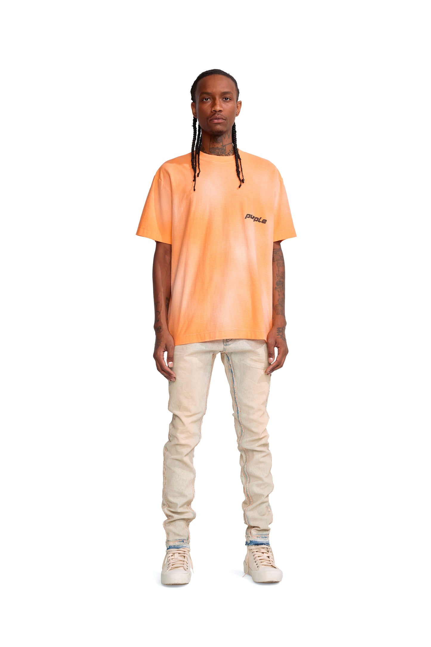 P104 REGULAR FIT T-SHIRT - Double Stripe in Neon Orange