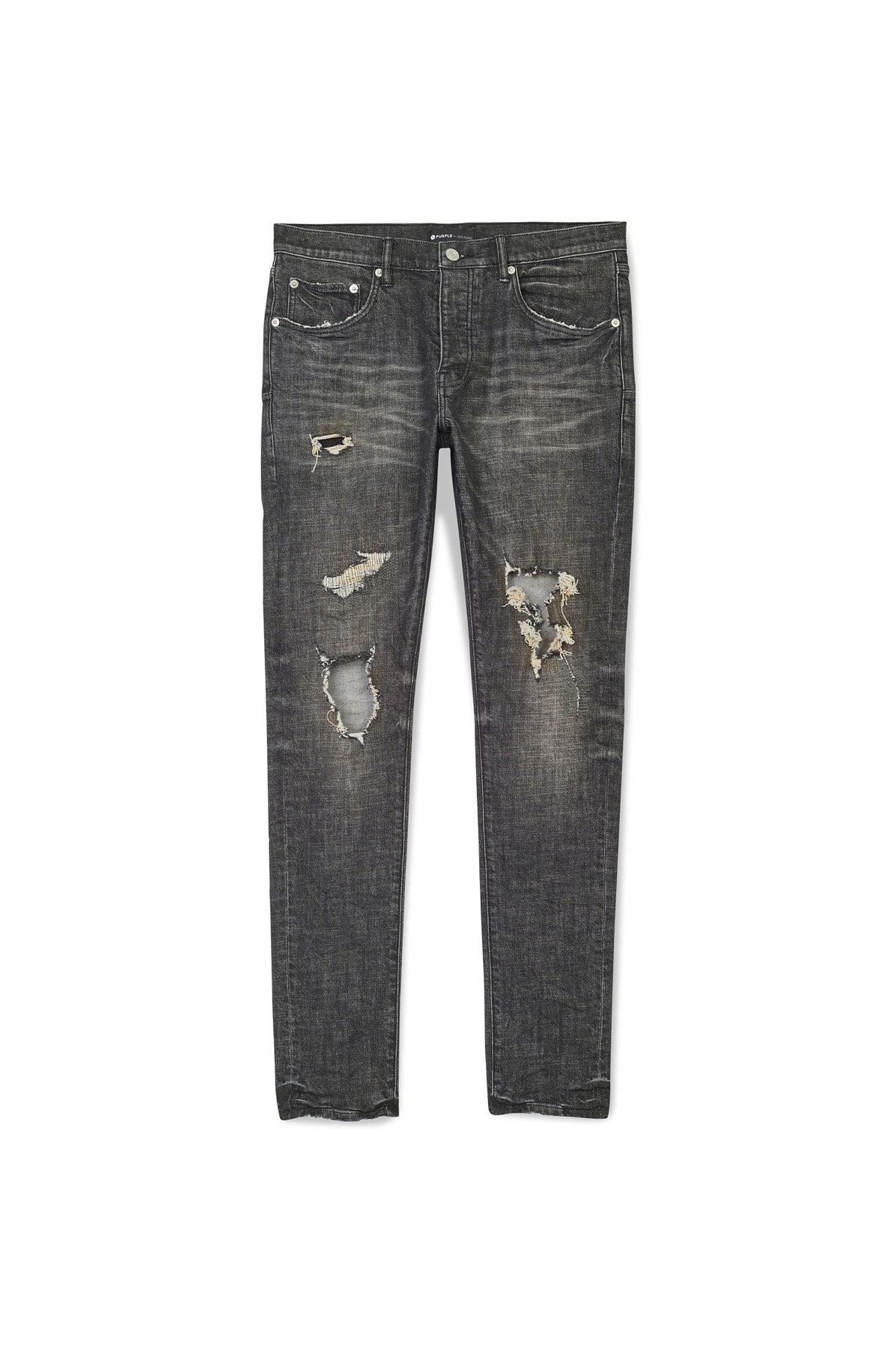PURPLE BRAND - Men's Denim Jean - Low Rise Skinny - Style No. P001 - Exclusive Grey Wash Distress - Front