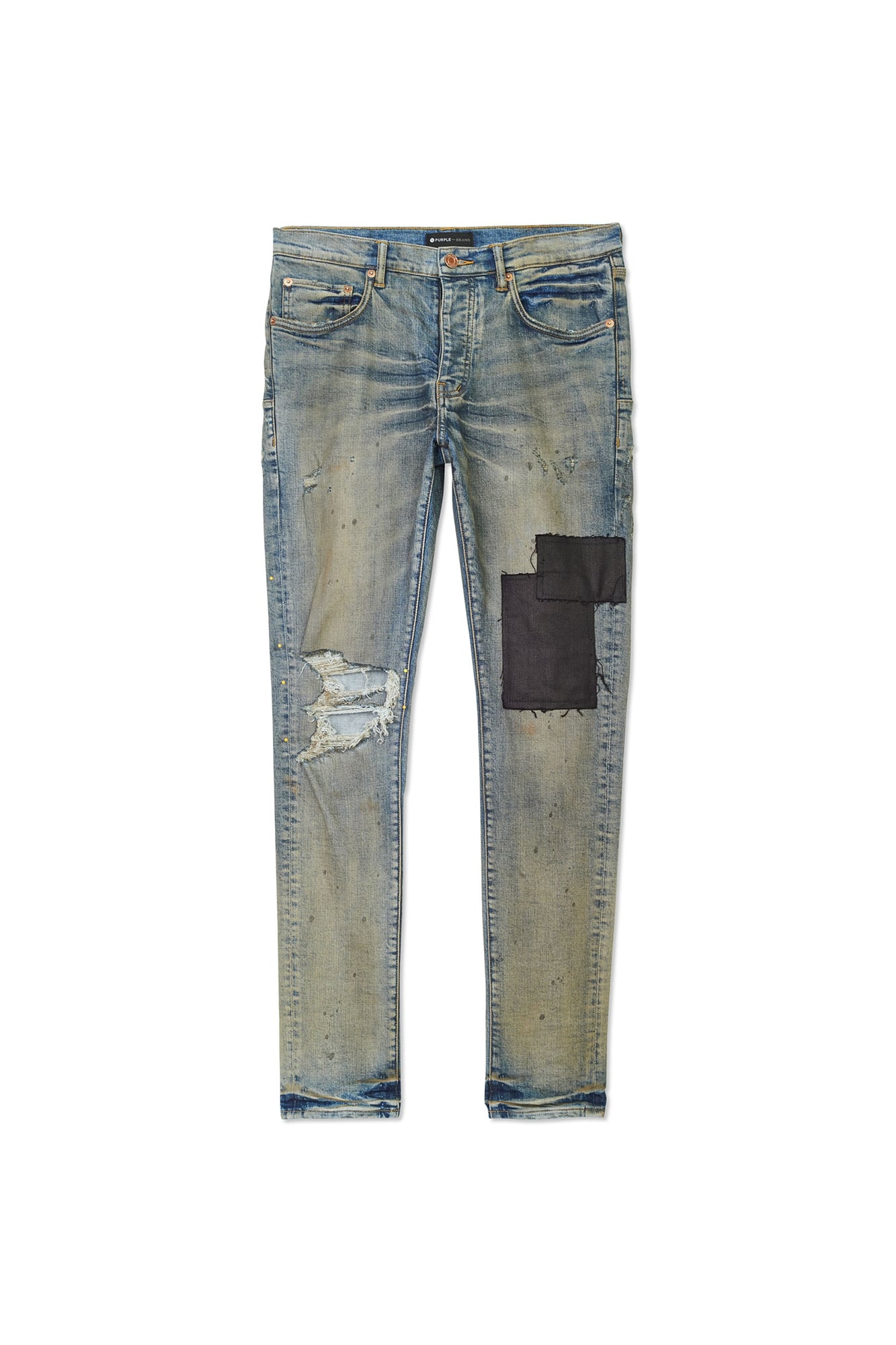 PURPLE BRAND - Men's Denim Jean - Low Rise Skinny - Style No. P001 - Exclusive Indigo Oil Patched - Front