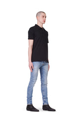 PURPLE BRAND - Men's Low Rise Skinny Jean - Style No. P001 - Light Faded Indigo - Model Side Pose