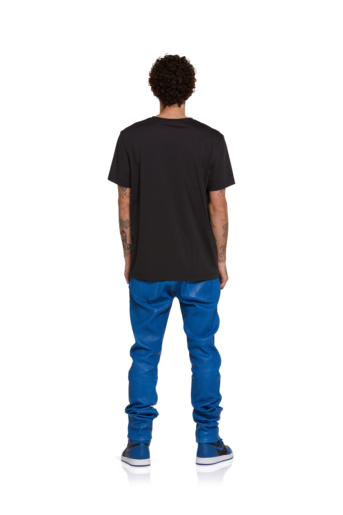 P001 LOW RISE SKINNY PANT - Stretch Leather Galaxy Blue