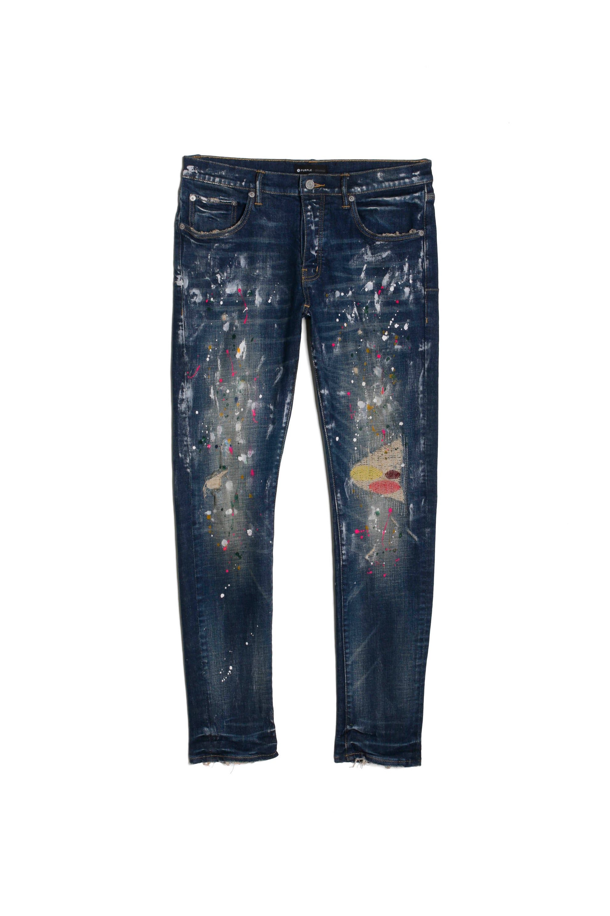 Purple Brand paint-splatter detail jeans, Blue