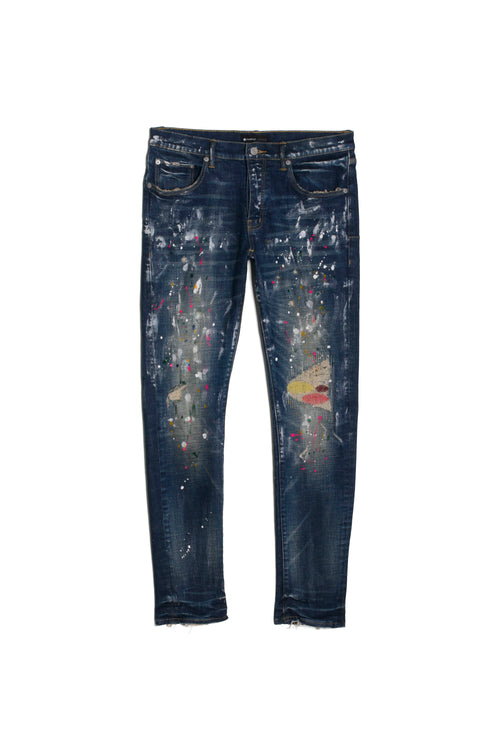 PURPLE BRAND - Men's Denim Jean - Low Rise Skinny - Style No. P001 - Multicolour Repair Stitch - Front