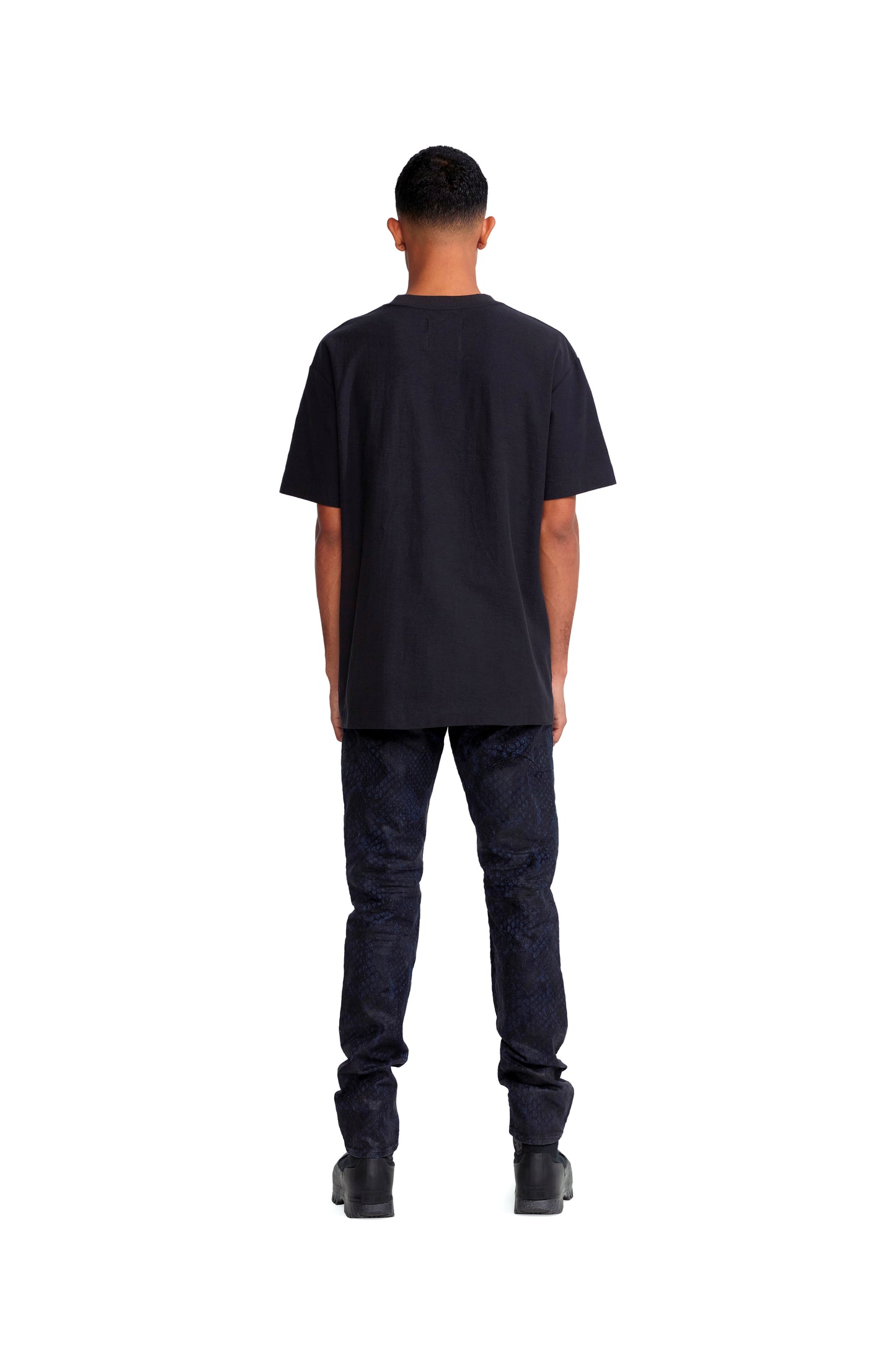 P001 LOW RISE SKINNY JEAN - Rinsed Indigo Flocked Snake