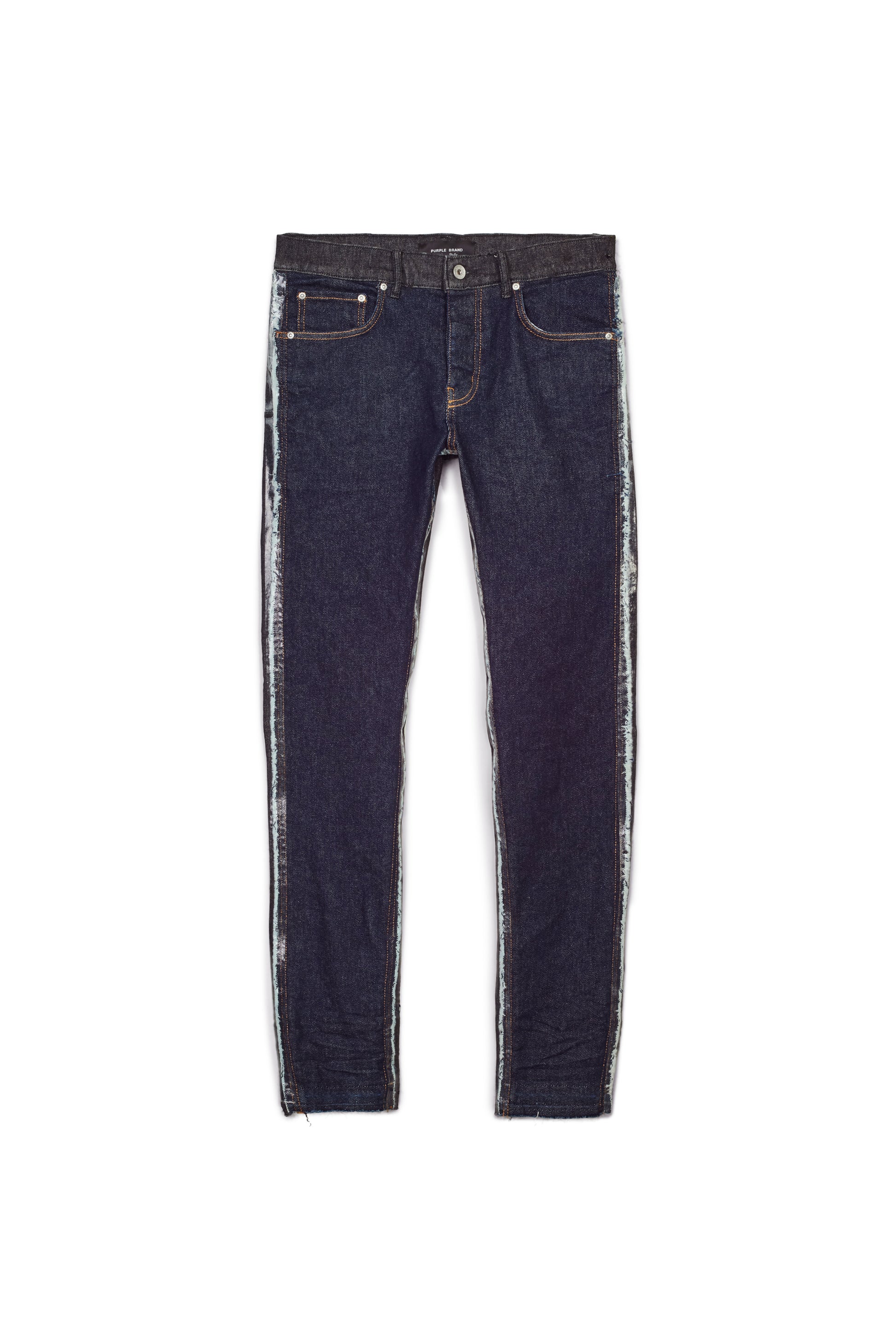 PURPLE BRAND - Men's Low Rise Skinny Jean - Style No. P001 - Raw Indigo Black Framis Fray - Front