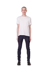PURPLE BRAND - Men's Low Rise Skinny Jean - Style No. P001 - Raw Indigo Black Framis Fray - Model Front Pose