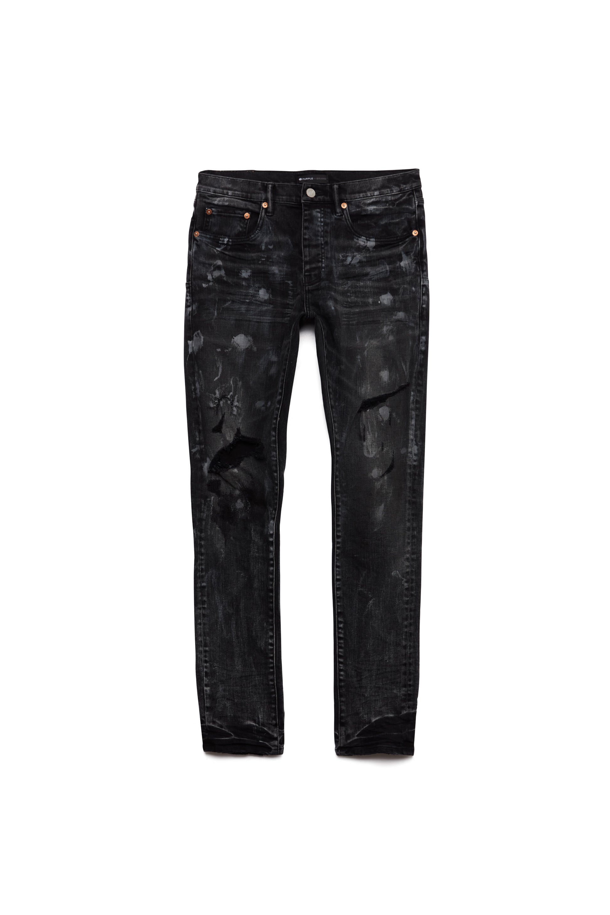 PURPLE BRAND - Men's Denim Jean - Low Rise Skinny - Style No. P001 - Super Fade Black Weft Repair - Front