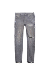 PURPLE BRAND - Men's Denim Jean - Low Rise Skinny - Style No. P001 - Washed Grey Paint Repair - Front