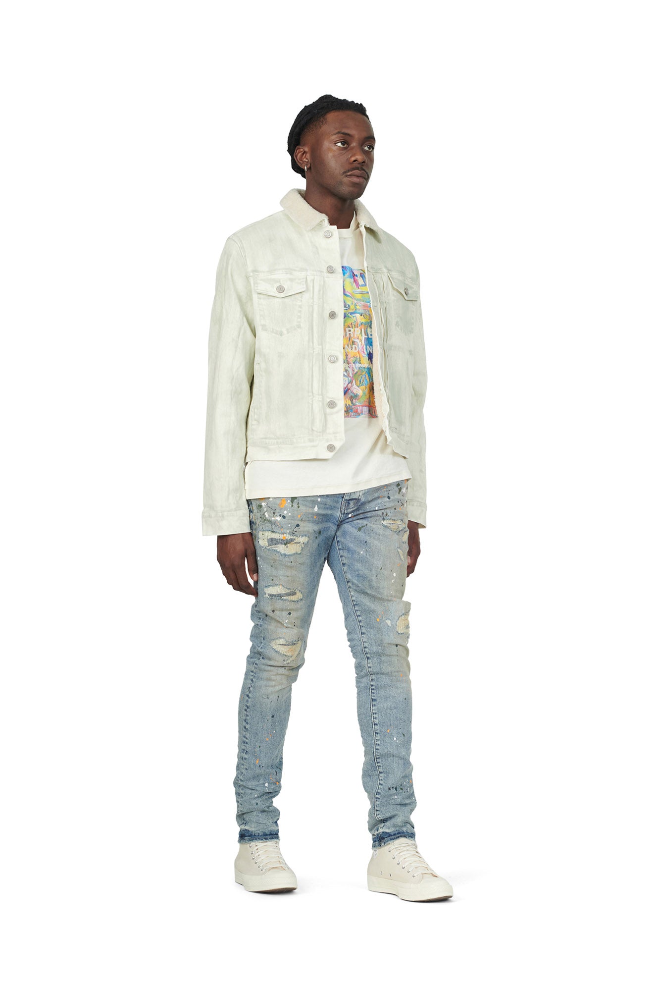 P007 DENIM TRUCKER JACKET - Sherpa Dirty White – PURPLE BRAND