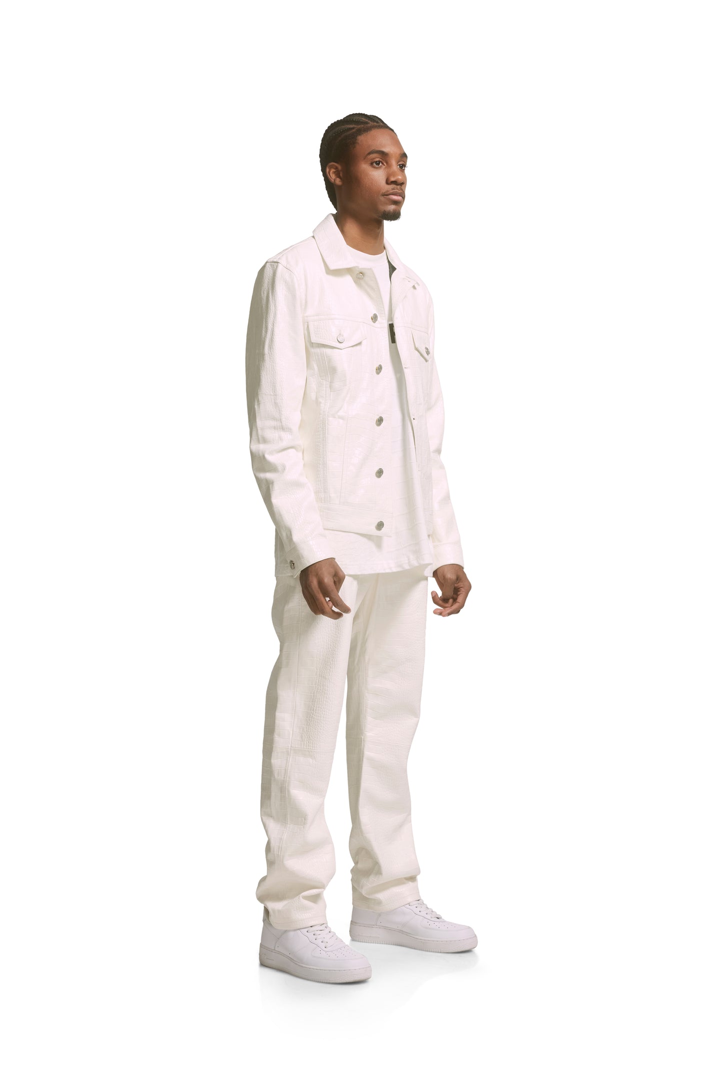 P028 LEATHER TRUCKER JACKET - Brilliant White