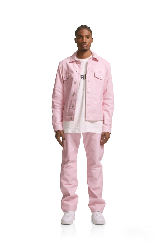 P028 LEATHER TRUCKER JACKET - Cherry Blossom