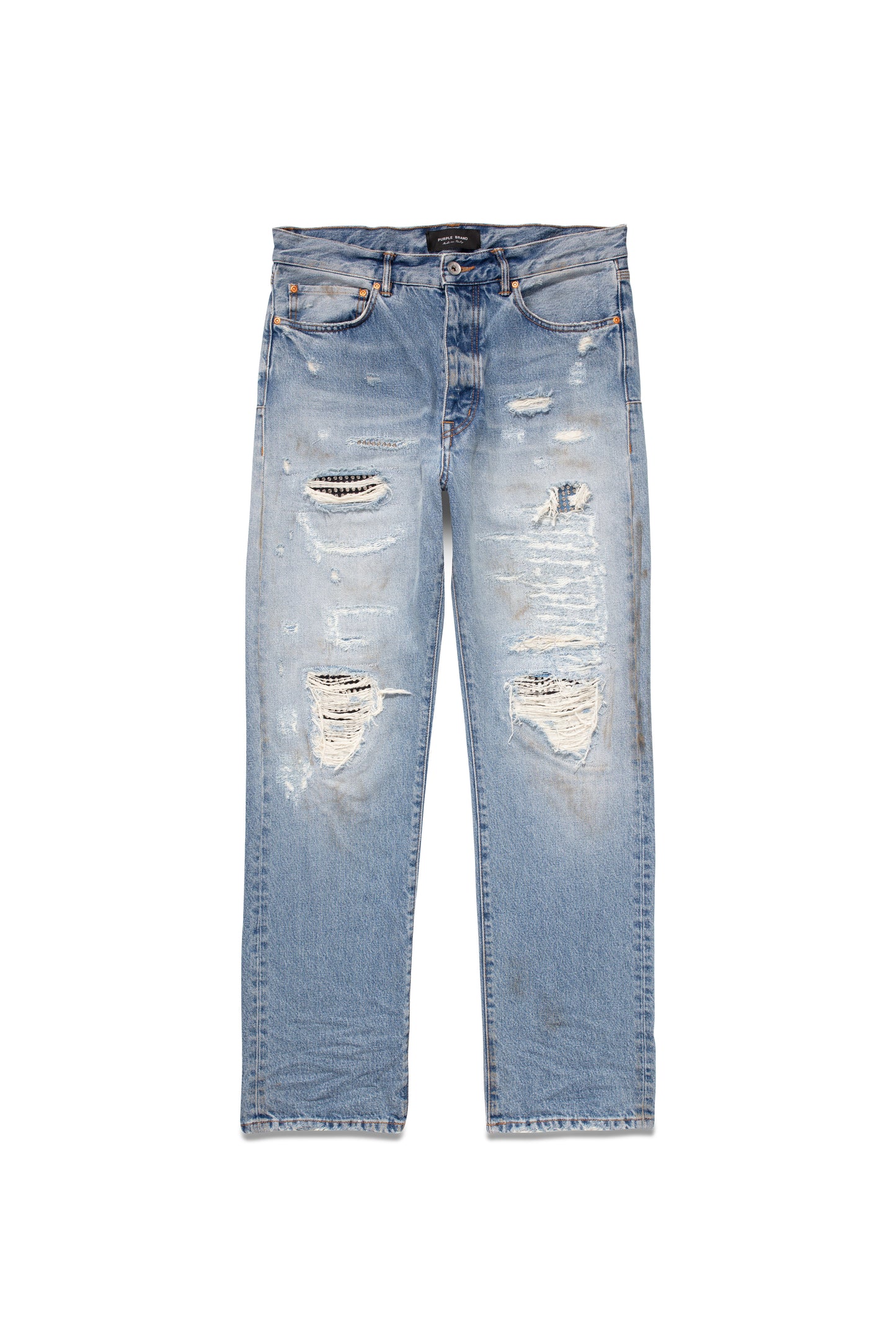 P011 MID RISE STRAIGHT LEG PANT - Worn Studded Dirty Indigo