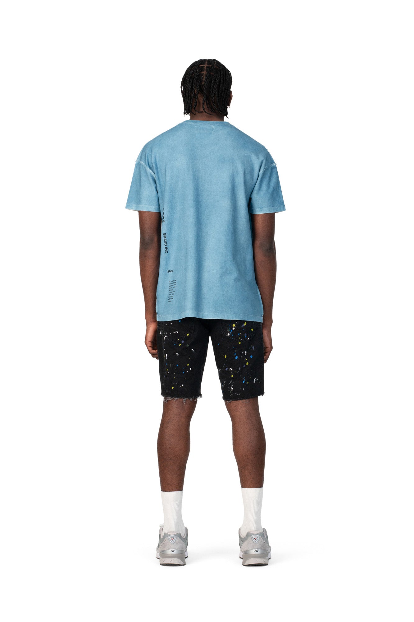 PURPLE BRAND - Men's Denim Jean Short - Mid Rise Short - Style No. P020 - Carpenter Shorts Black - Model Back Pose