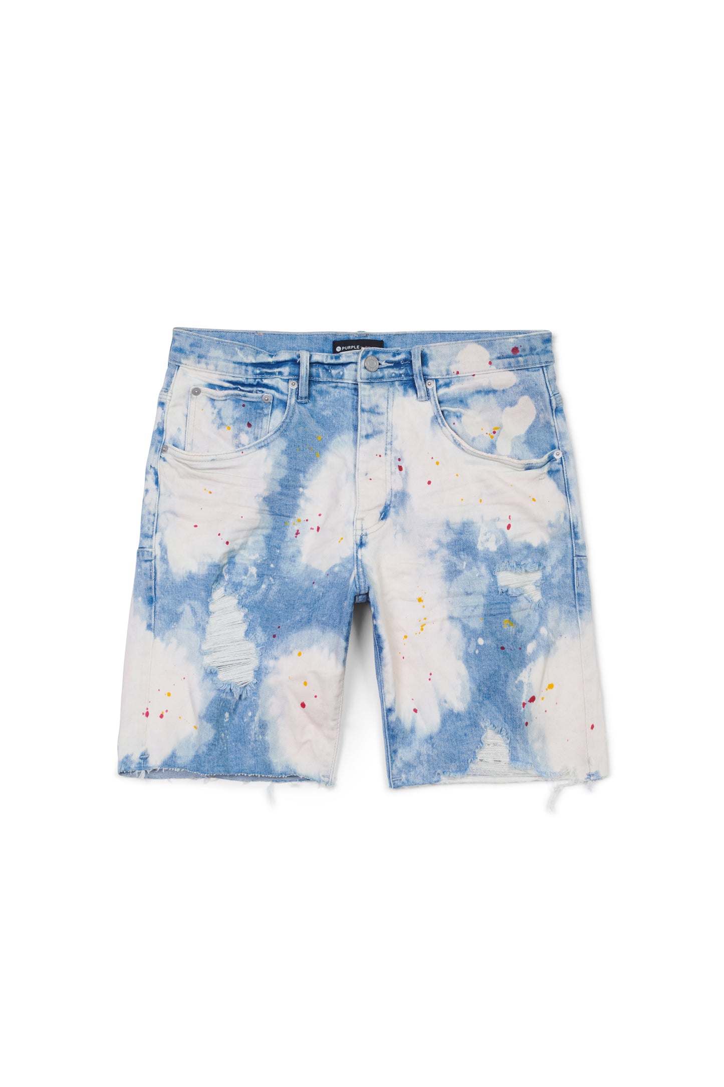 P020 MID RISE SHORT - Light Faded Indigo Bleached Out Splatter