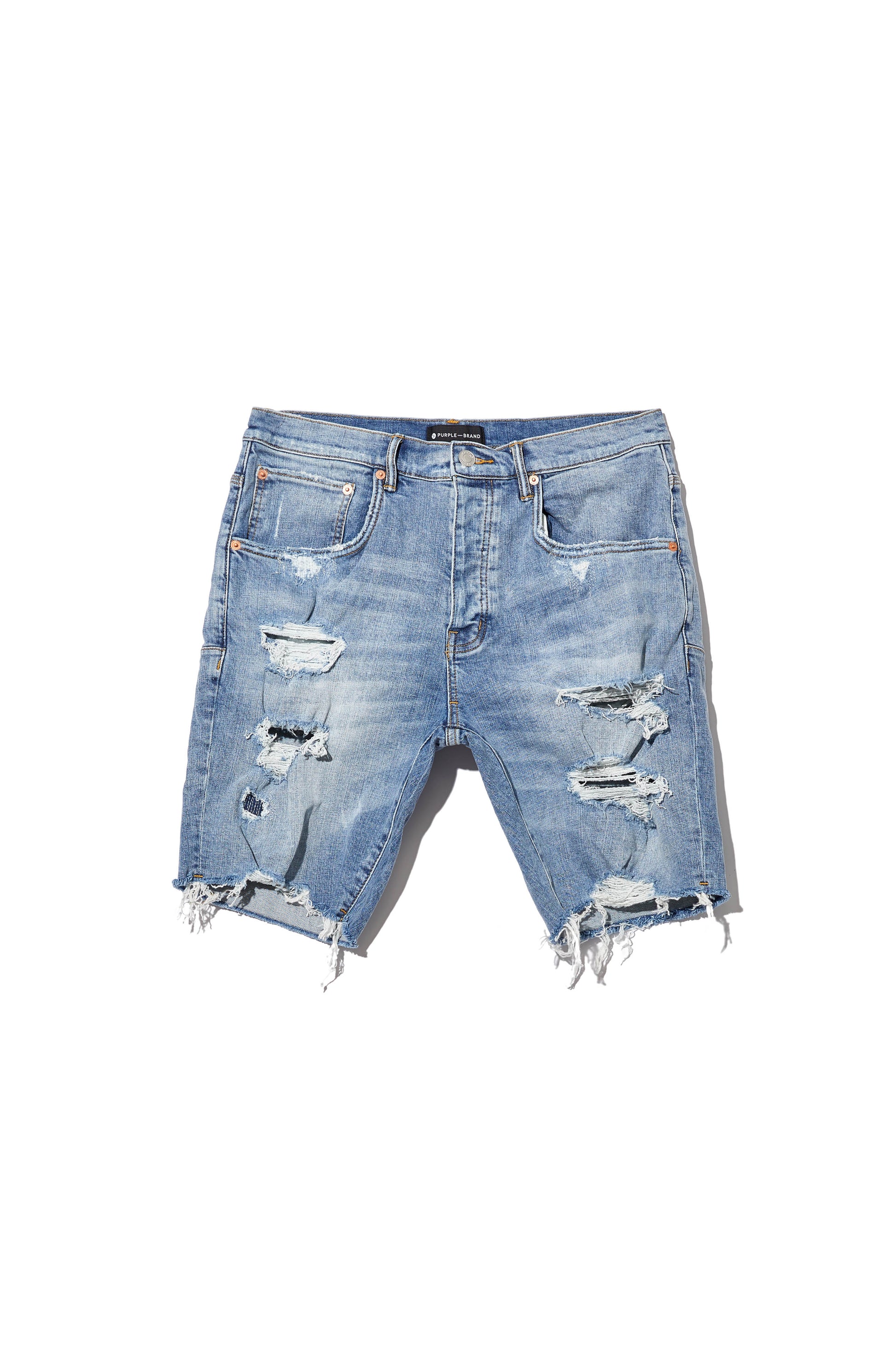 PURPLE BRAND - Men's Denim Jean Short - Mid Rise Short - Style No. P020 - Light Vintage Repair - Front