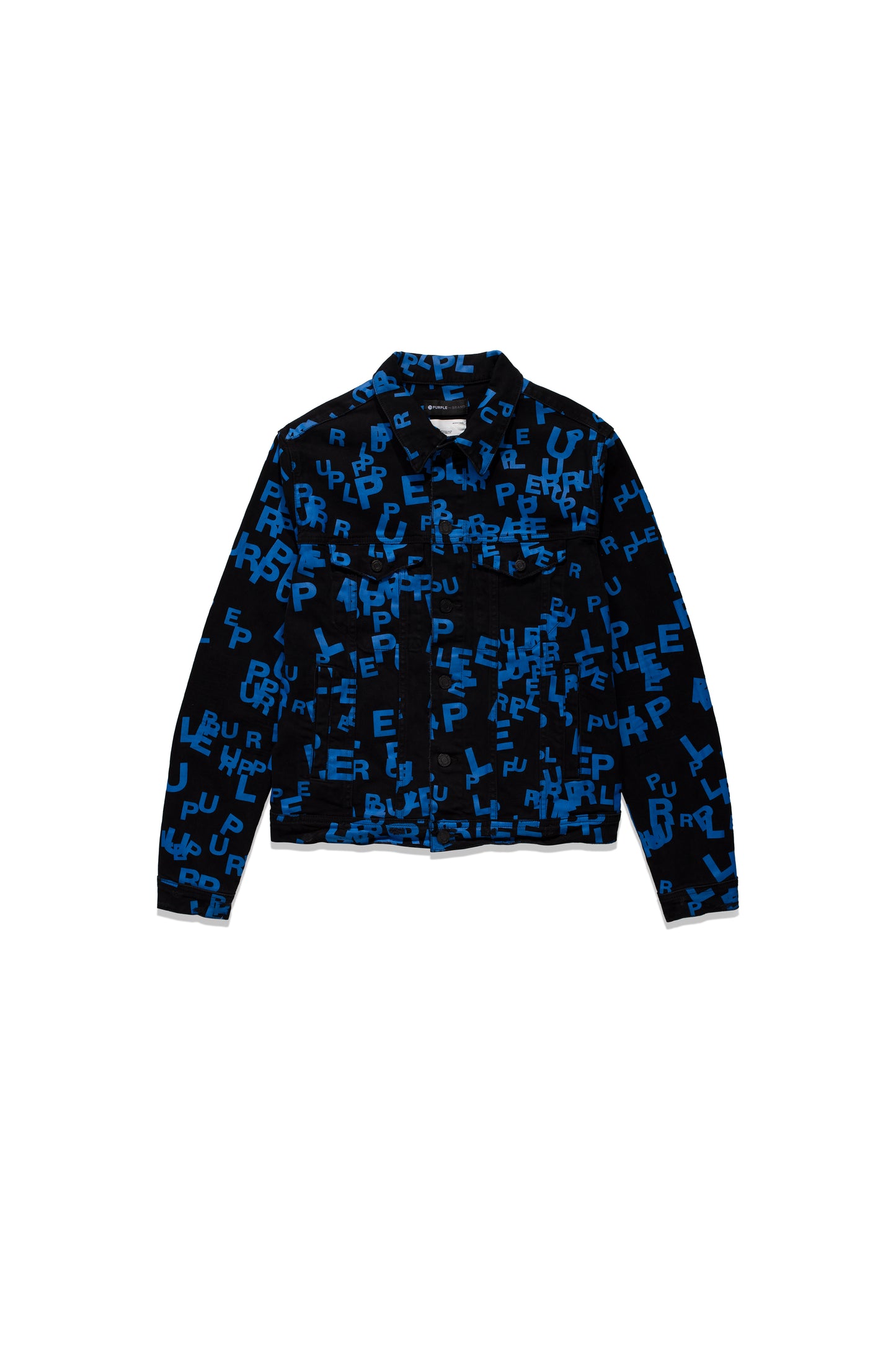 P024 TRUCKER JACKET - Black Blue Letters Screen Print