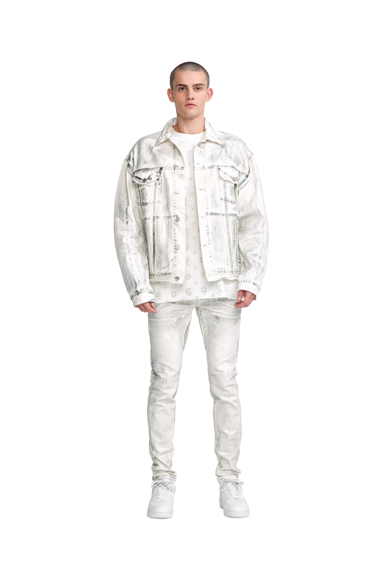 P027 OVERSIZED JACKET - White X Ray Iridescent Wave Foil