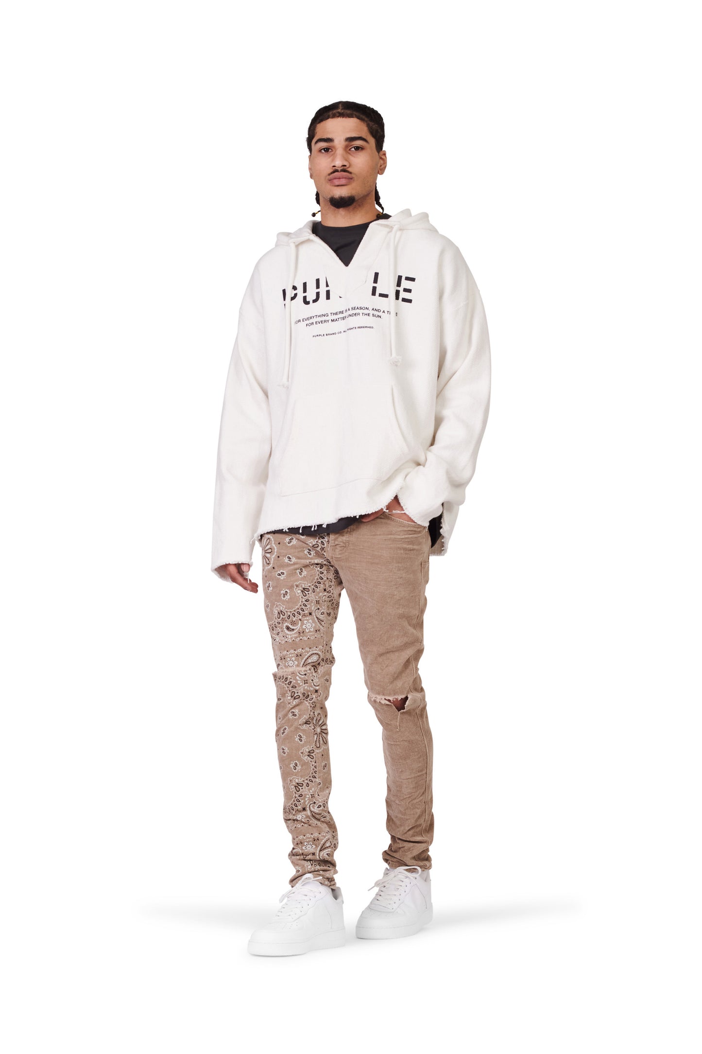P324 RELAXED FIT BEACH HOODIE - Cotton Ecru Printed