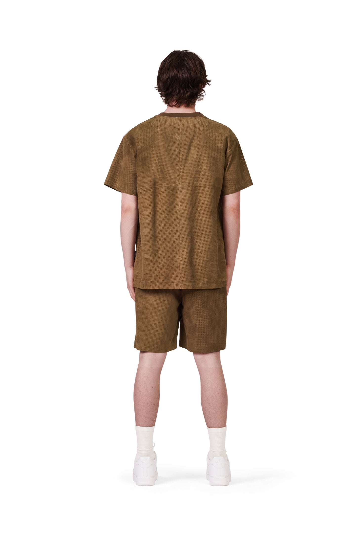 P328 REGULAR FIT T-SHIRT - Perforated Brown Suede