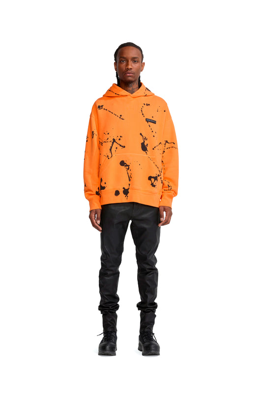 P420 OVERSIZED HOODIE - Black Paint on Neon Orange