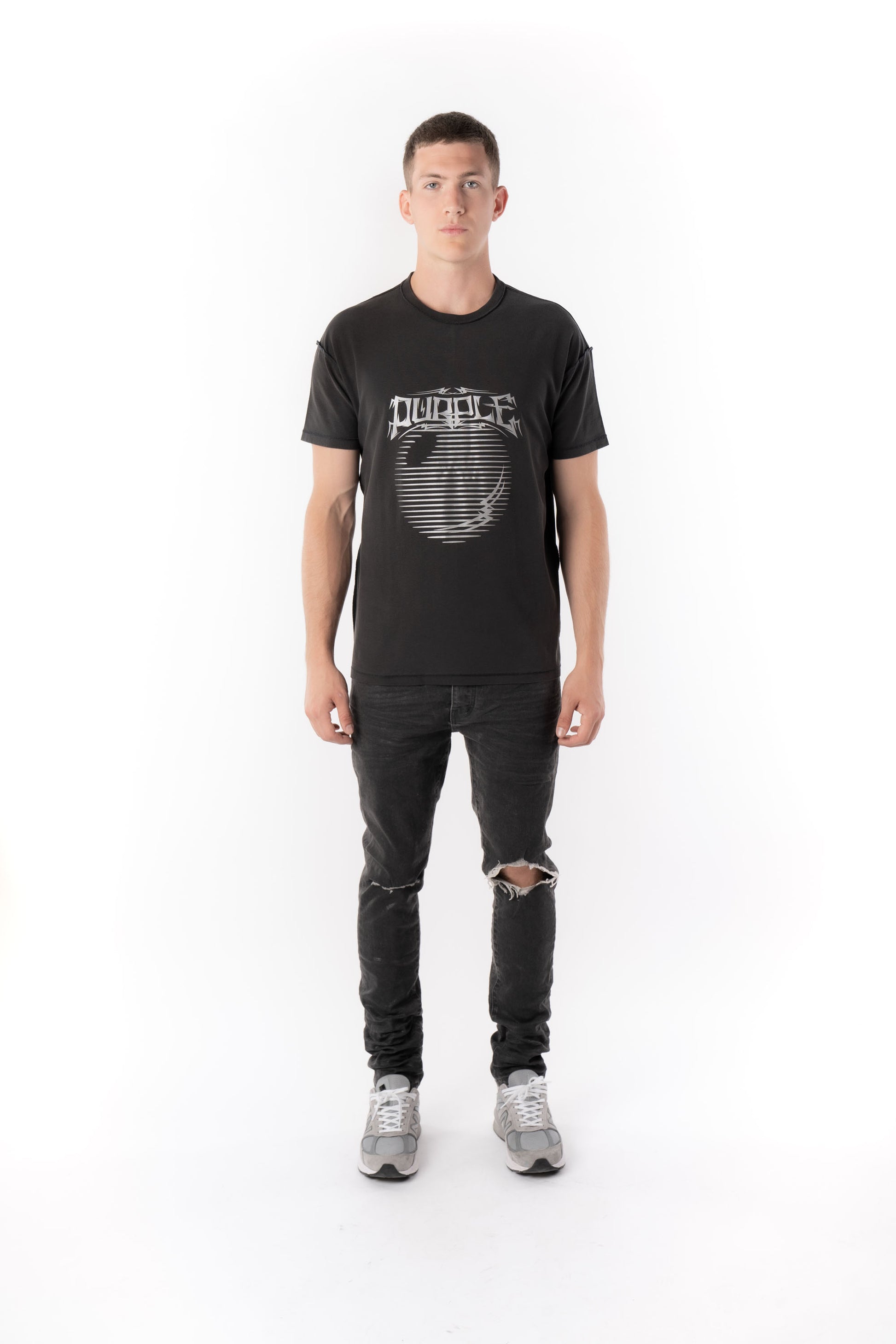 PURPLE BRAND - Men's Relaxed Fit T-Shirt - Style No. P101 - ASTERISM BLACK - Model Front Pose