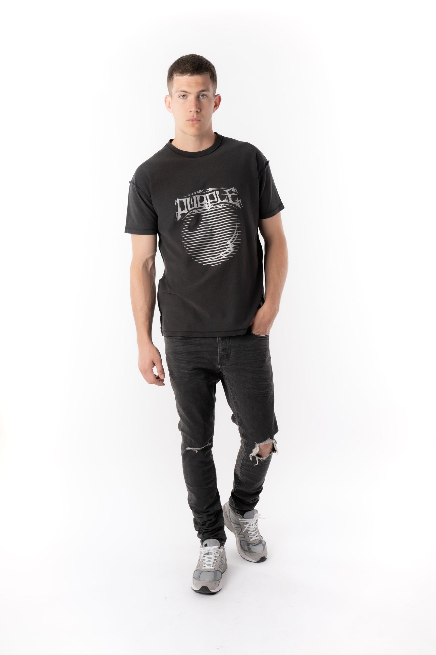 PURPLE BRAND - Men's Relaxed Fit T-Shirt - Style No. P101 - ASTERISM BLACK - Model Styled Pose